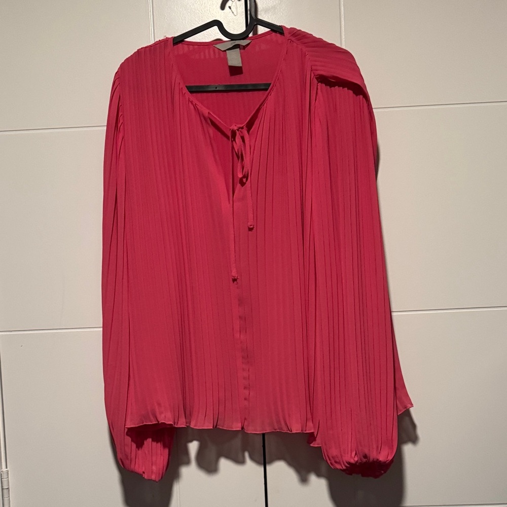 H&M Pink Blouse with Pleated Mandarin Collar